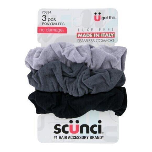 scunci Accessories - Set of 3 Scunci Luxe Feel Hair Ponytailers, No Damage Grey & Black #70334